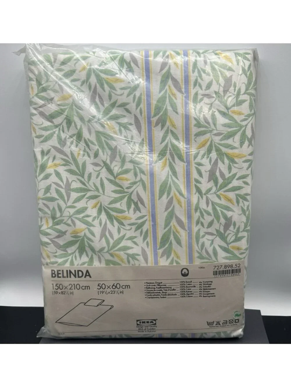 Vintage IKEA Belinda Duvet Cover Set Green Leaf Floral Cotton Twin NOS